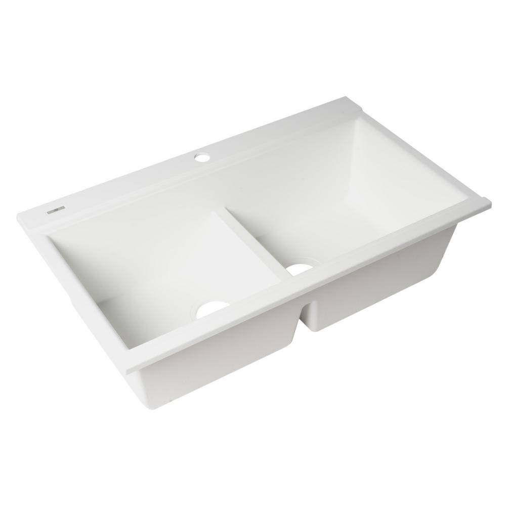 34'' White Granite Composite Double Bowl Drop-In Kitchen Sink