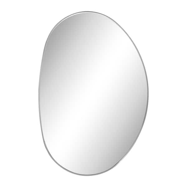 Aurelia 24 in. W x 36 in. H Medium Irregular Oval Metal Framed Wall Mounted Mirror, Nickel