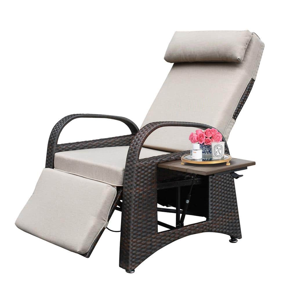 Brown Swivel Wicker Outdoor Lounge Chair with Khaki Beige Cushions with Modern Armchair and Ergonomic For Home price history on PriceWatchPro