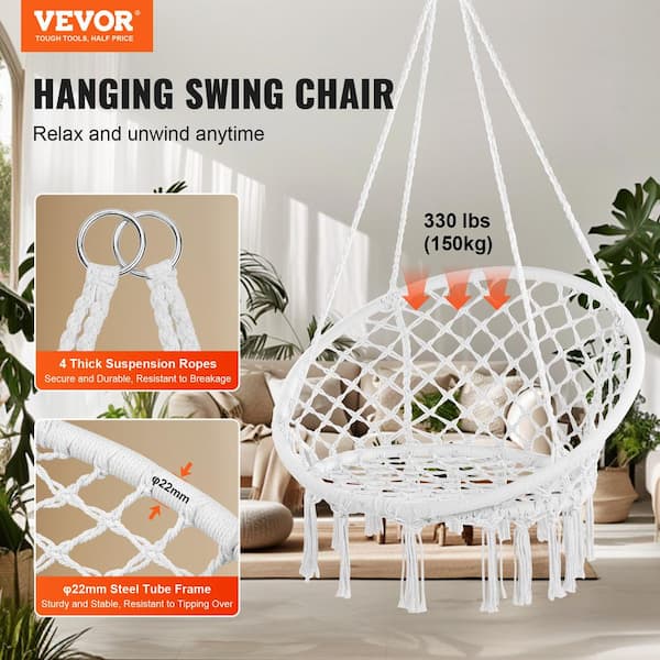 VEVOR Hanging Hammock Swing Chair 330 lbs. Capacity Macrame Hanging Chair with Mounting Hardware Cotton Rope Swing Chair XGSDYSYQYXKZP5SUWV0 The Home Depot