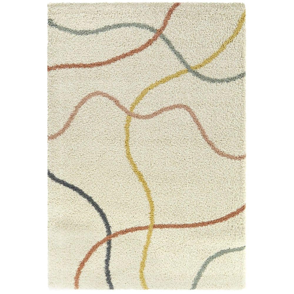 Cream and Multicolor Synthetic Shag Kids' Rug, 5'3" x 7'