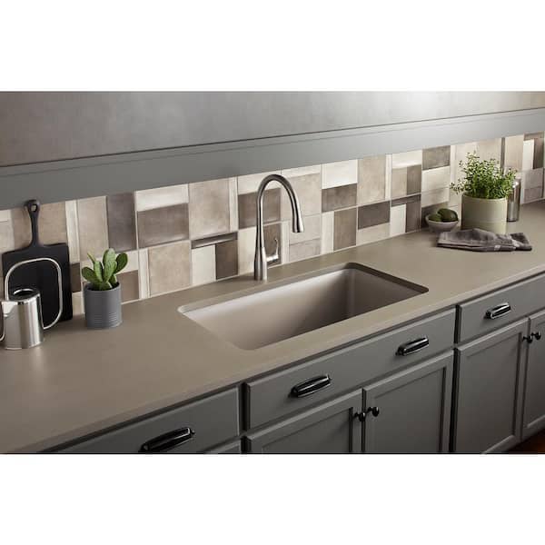 Cairn Neoroc Undermount Granite Composite 33.5 in. Single Bowl Kitchen Sink Kit in Matte Taupe