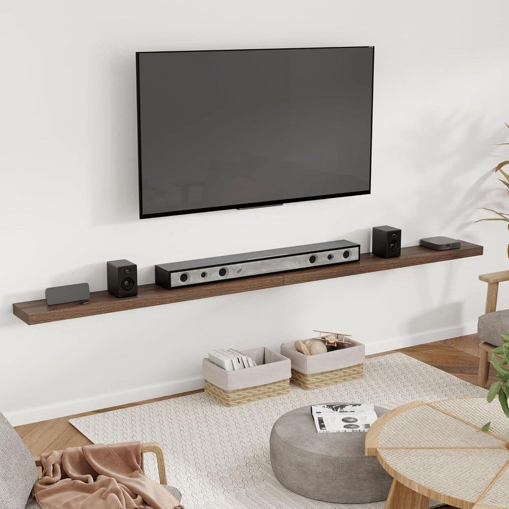55 in. W x 8 in. D Walnut Floating Shelves for Wall (Set of 2