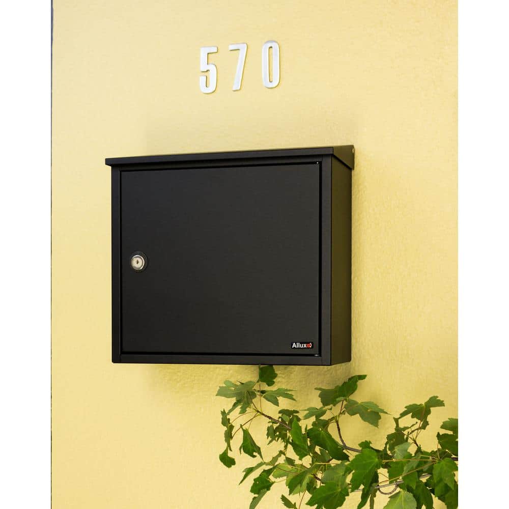 Allux Black Steel Small Locking Wall Mounted Mailbox