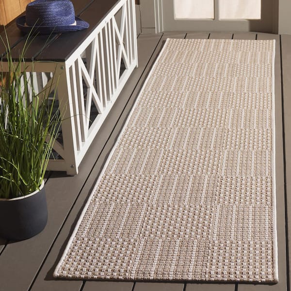 Sisal All-Weather Taupe/Beige 2 ft. x 8 ft. Striped Geometric Indoor/Outdoor Runner Rug