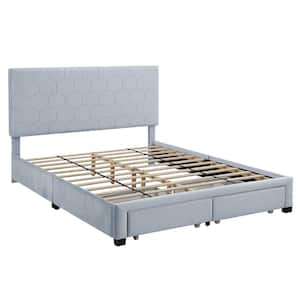 Shillo Gray Wood Frame Queen Platform Bed with 2-Drawers