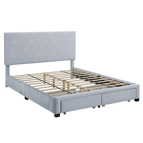 Furniture of America Shillo Gray Wood Frame Queen Platform Bed with 2-Drawers