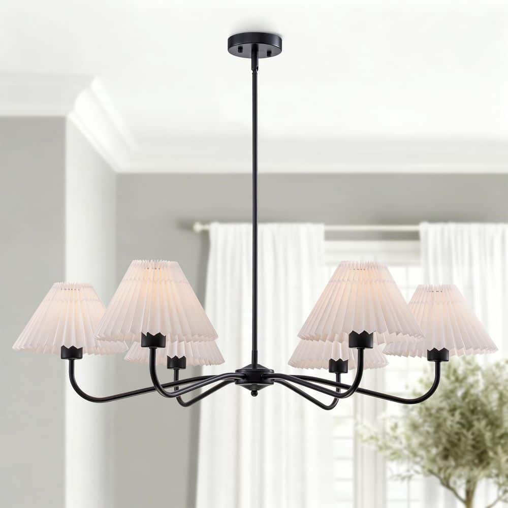 Modern 6-Light Black Chandelier with Pleated Fabric Shades for Dining Room, Kitchen Island, Living Room, or Bedroom price history on PriceWatchPro