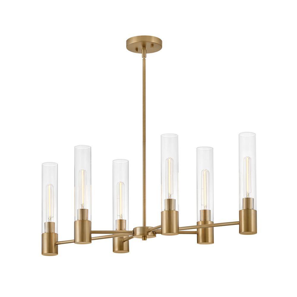 Shea 6-Light Lacquered Brass and Clear Glass Chandelier