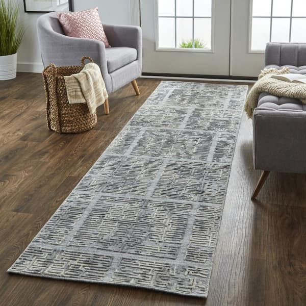 2 ft. x 8 ft. Gray, Ivory Abstract Runner Rug