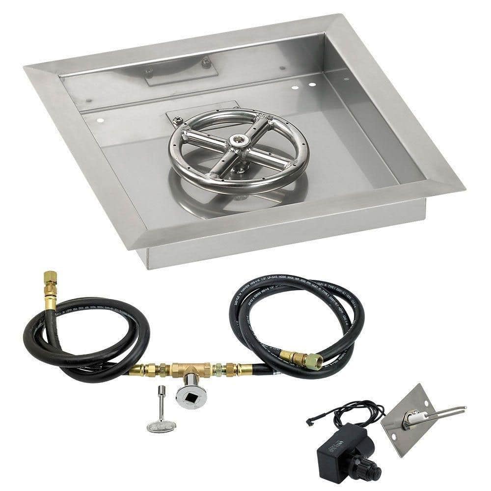 American Fire Glass 12 in. sq. Stainless Steel Drop-In Pan with Spark Ignition Kit (6 in. Fire Pit Ring) Natural Gas, Silver -  SS-SQPKIT-N-12