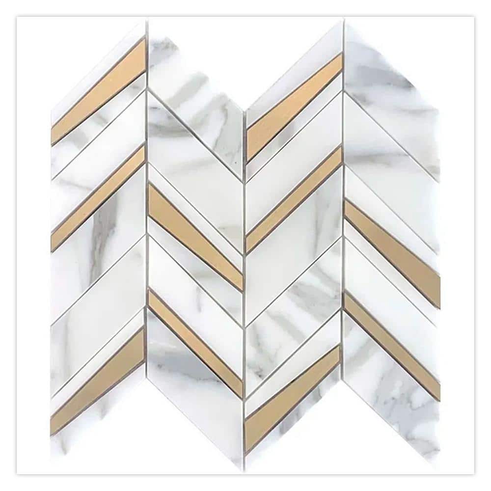 Serena 12 in. x 12 in. Polished Calacatta Gold Marble Brass Mosaic Chevron Wall Tile (5 sq. ft./case) 5-Pack price history on PriceWatchPro