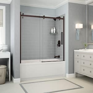 Utile Metro 30 in. x 59.8 in. x 81.4 in. Right Drain Alcove Bath and Shower Kit in Ash Grey with Dark Bronze Door