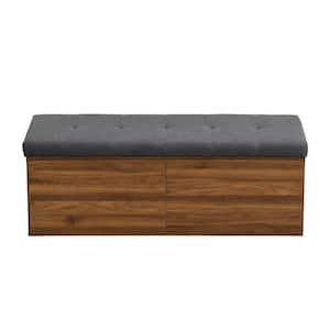 49 in. Shoe Storage Bench with Adjustable Shelves, Padded Seat Cushion and Double Doors, Dark Grey