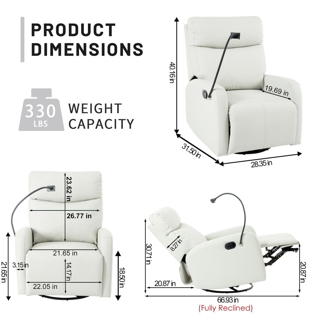 Light Gray Faux Leather Swivel Recliner with Metal Frame