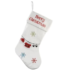 18 in. White Merry Christmas Stocking with Snowflakes