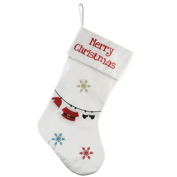 National Tree Company 18 in. White Merry Christmas Stocking with Snowflakes