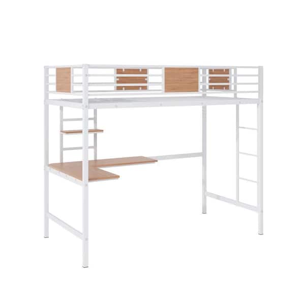wetiny White Twin Loft Bed with Desk and Shelve