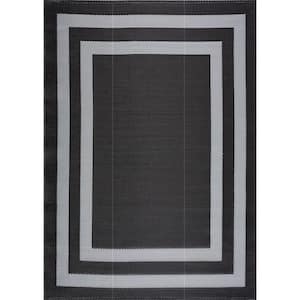 Paris Black and Gray 10 ft. x 14 ft. Folded Reversible Recycled Plastic Indoor/Outdoor Area Rug-Floor Mat