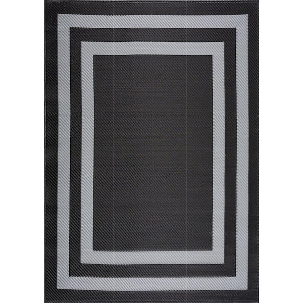 PLAYA RUG Paris Black and Gray 5 ft. x 7 ft. Folded Reversible Recycled Plastic Indoor/Outdoor Area Rug-Floor Mat