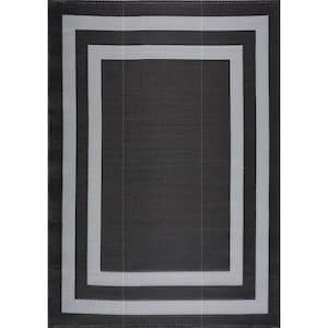 Paris Black & Gray 9'x12' Folded Reversible Recycled Plastic Indoor/Outdoor Area Rug-Floor Mat