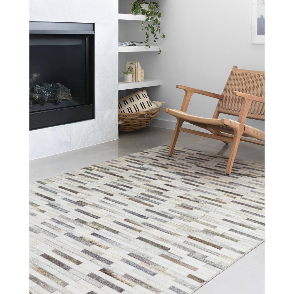Ivory and Gray Rectangular Cowhide Patchwork Area Rug 8' x 10'