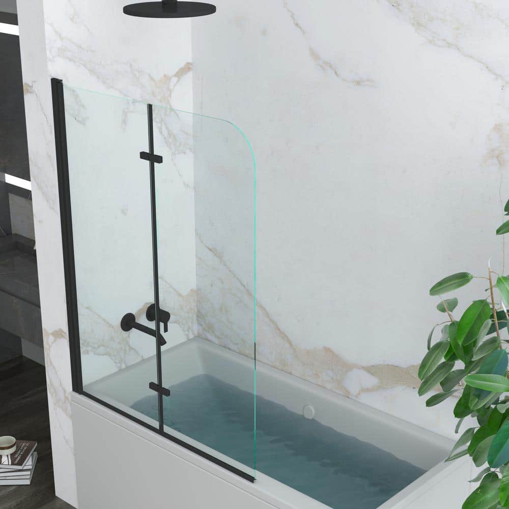 Black 43" x 55" Frameless Glass Tub Door