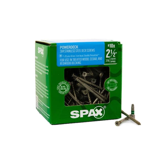 SPAX #10 x2-1/2 in. Exterior Trim Head Stainless Steel Wood Deck Screws Powerdeck TorxT-Star Plus(250 Each)3 LB Bit Included