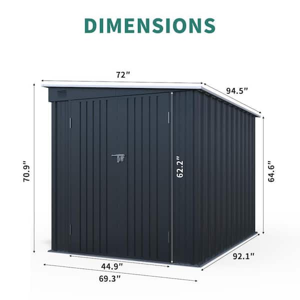 Carbon Black Galvanized Steel 6 ft. W x 8 ft. D Outdoor Storage