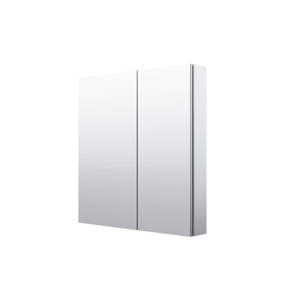 28 in. W x 30 in. H Rectangular Medicine Cabinet with Mirror in Silver with Adjustable Shelves, Soft-Close