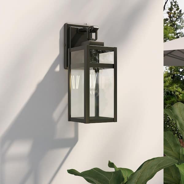 Matte Black Modern Indoor/Outdoor Wall Lantern Sconce with Clear Glass Shade