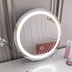 18.9 in. W x 18.9 in. H LED Round Framed White Make Up Mirror Table Dresser Mirror