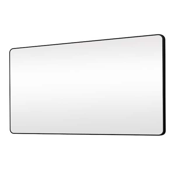 WELLFOR 60 in. W x 36 in. H Large Rectangular Aluminum Alloy Framed Wall Bathroom Vanity Mirror in Black