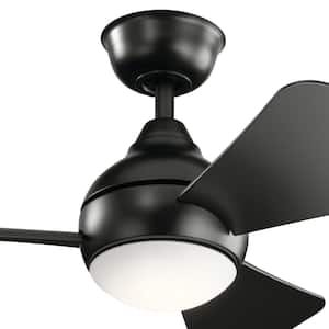 Sola 34 in. Indoor/Outdoor Satin Black Low Profile Ceiling Fan with Integrated LED with Wall Control Included