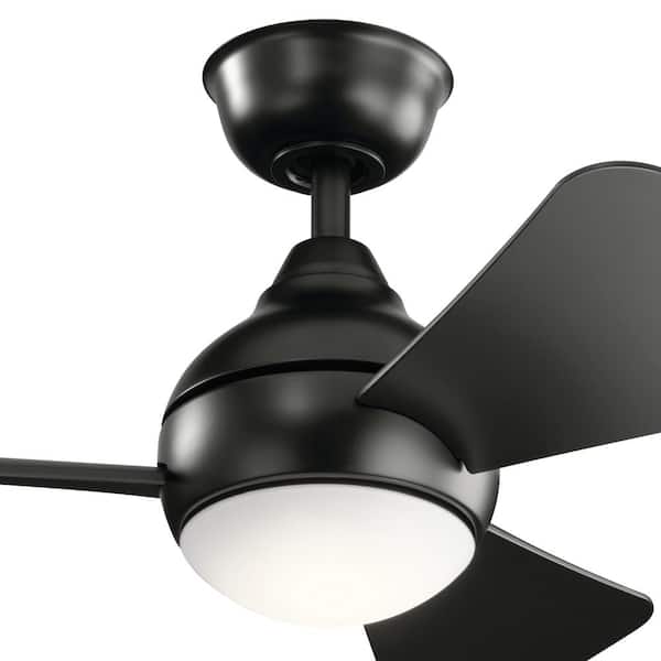 Sola 34 in. Indoor/Outdoor Satin Black Low Profile Ceiling Fan with Integrated LED with Wall Control Included