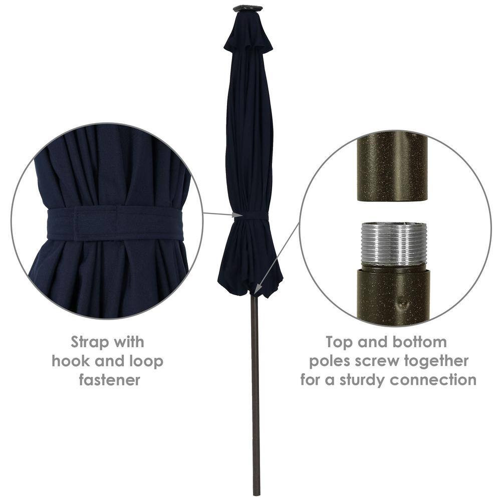 Navy Blue Aluminum Solar LED Patio Market Umbrella with Tilt, 9 ft