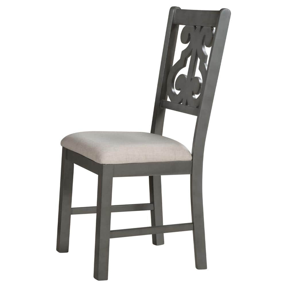 Gray Wood Round Bistro Dining Set with Beige Cushions