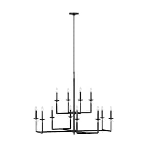 Ansley 12-Light Aged Iron Contemporary Rustic Hanging Candlestick Chandelier