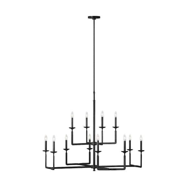 Generation Lighting Ansley 12-Light Aged Iron Contemporary Rustic Hanging Candlestick Chandelier