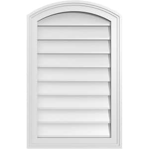 18 in. x 28 in. Arch Top Surface Mount PVC Gable Vent: Functional with Brickmould Frame