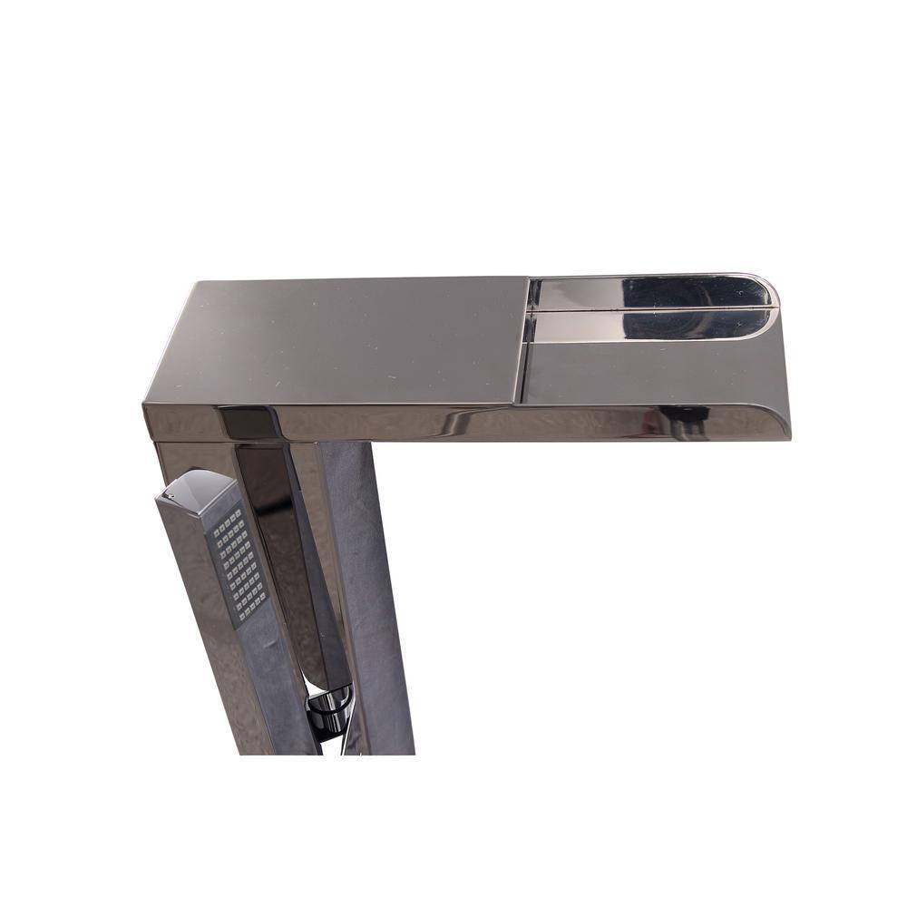 Polished Stainless Steel Freestanding Tub Filler with Handshower