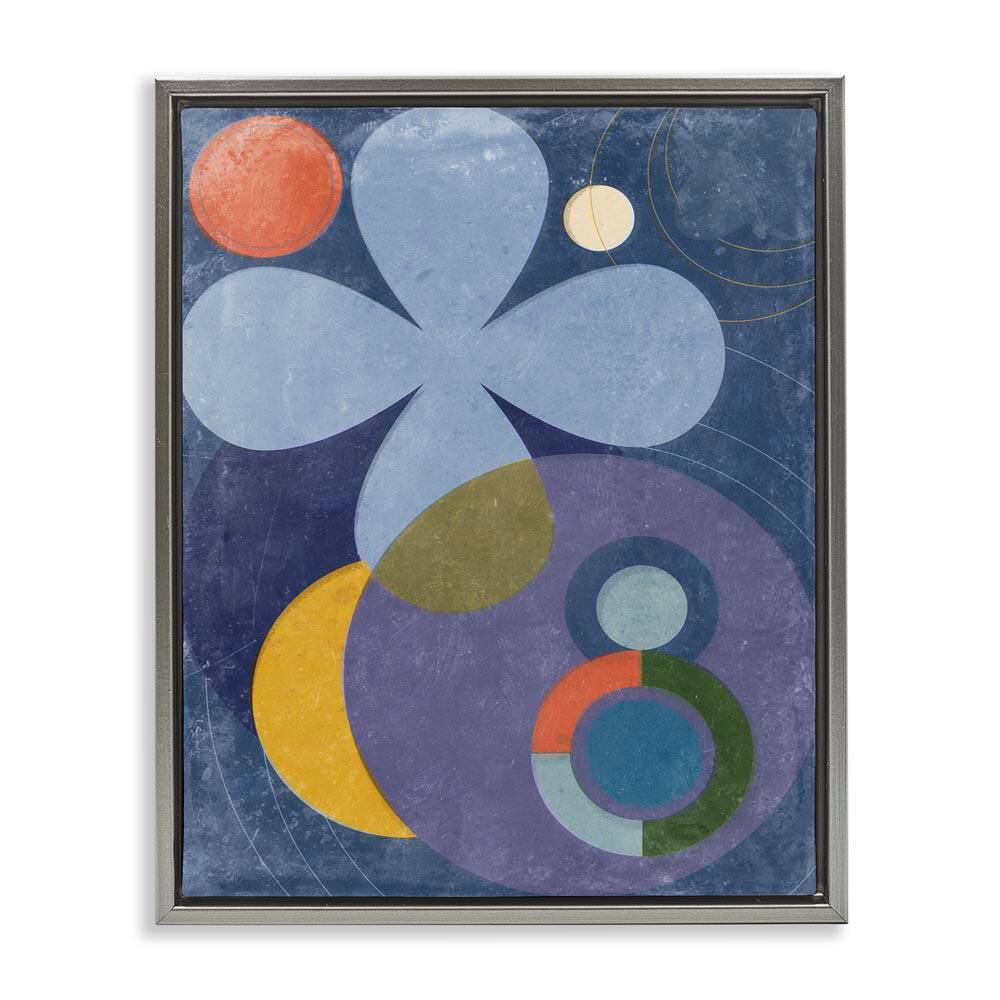 Blue Retro Curved Shapes by Victoria Barnes Gray Floater Frame Abstract Graphic Art Print 31 in. x 25 in. price history on PriceWatchPro