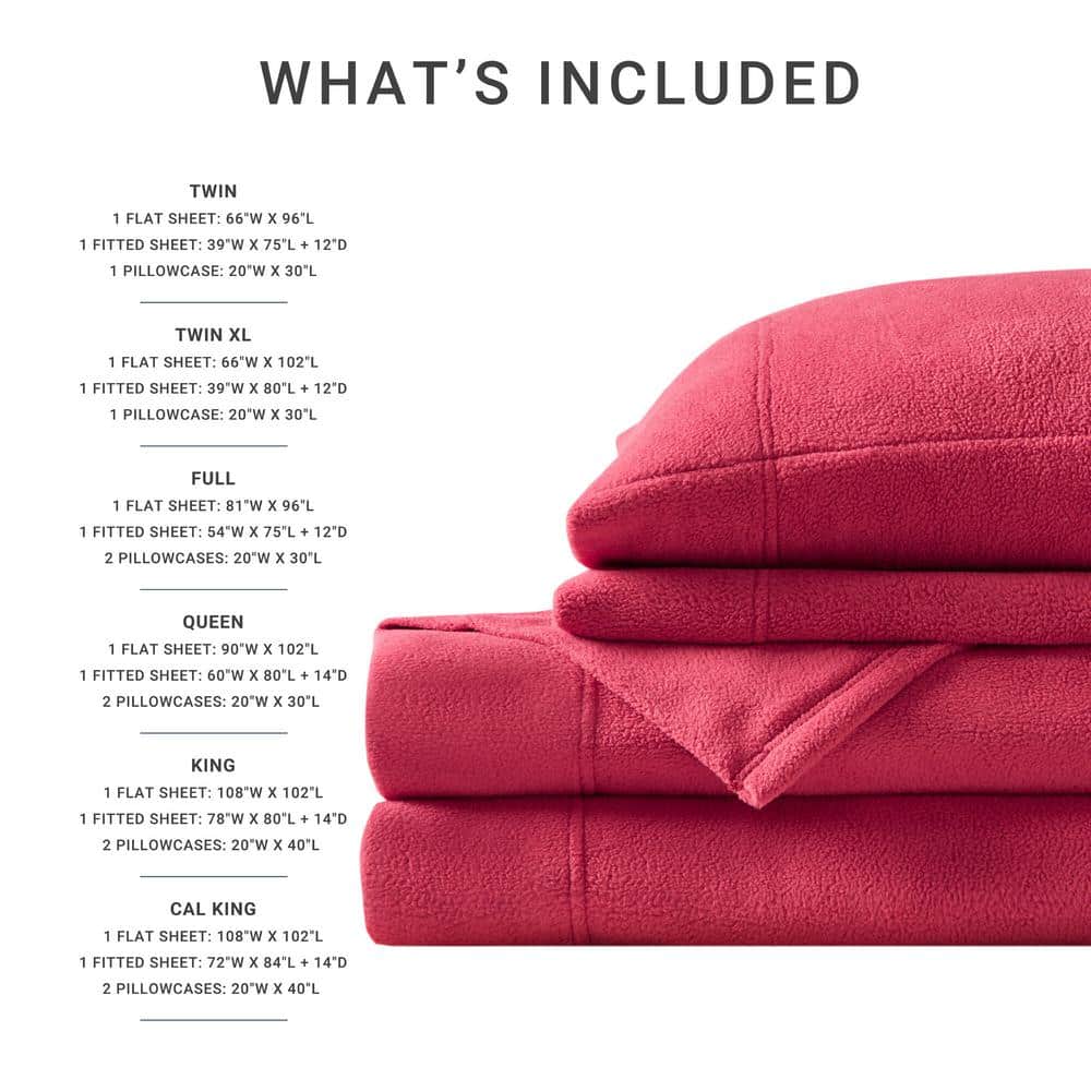 Red Twin XL Micro Fleece Sheet Set with Pillowcase