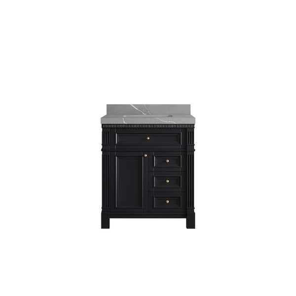 Willow Collections Paris 30 in. W x 22 in. D x 36 in. H Single Sink Bath Vanity Center in Black with 2 in. Piatra Gray qt. Top
