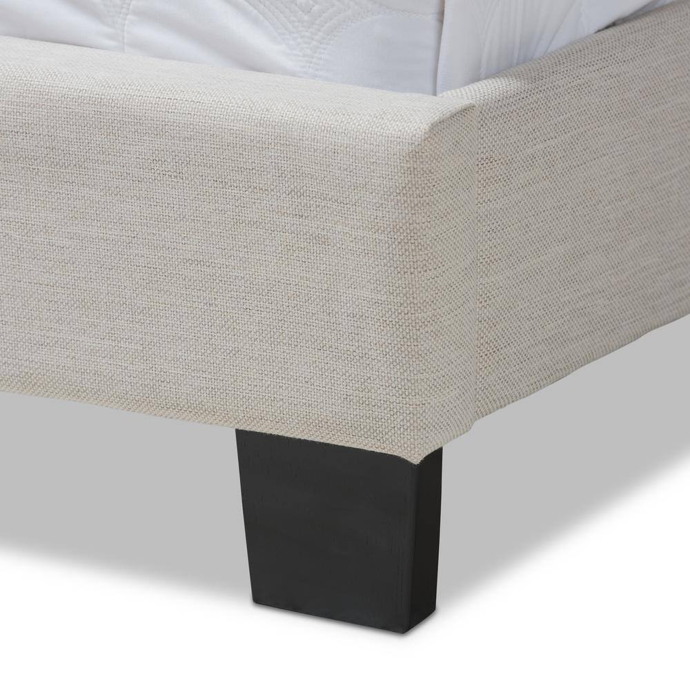 Light Beige Upholstered Full Bed with Tufted Headboard and Drawers