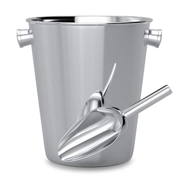 8.7 in. x 7.5 in. 4 qt. Silver Champagne Ice Bucket with Ice Scoop, Stainless Steel Wine Bucket for Bar, East to Clean