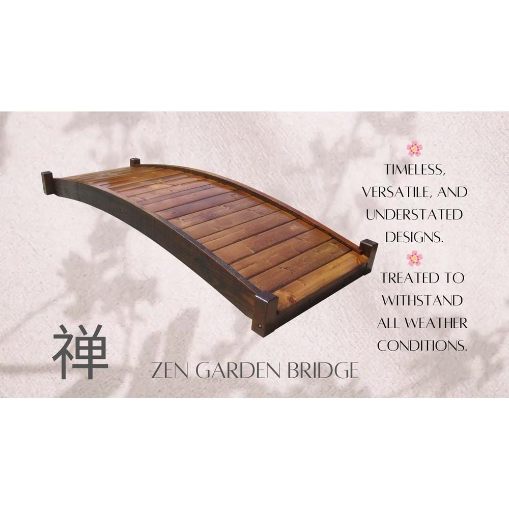 8 ft Natural Wood Japanese Zen Garden Bridge