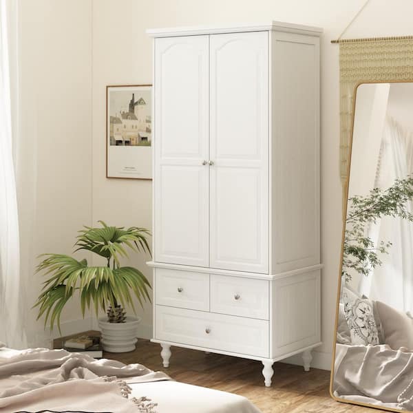 FUFU&GAGA White Paint Wood 2-Door Armoires with Hanging Rod