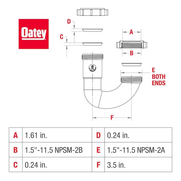 Oatey 1-1/2 in. White Plastic Threaded-Joint Sink J-Bend