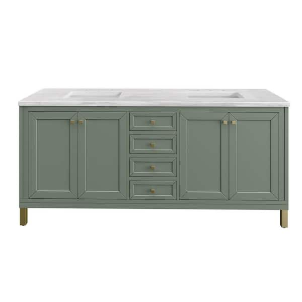 James Martin Vanities Chicago 72.0 in. W x 23.5 in. D x 34 in. H Bathroom Vanity in Smokey Celadon with Arctic Fall Solid Surface Top